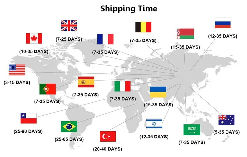 World map showing shipping times to countries for decorbites black cat reading music poster home decor product