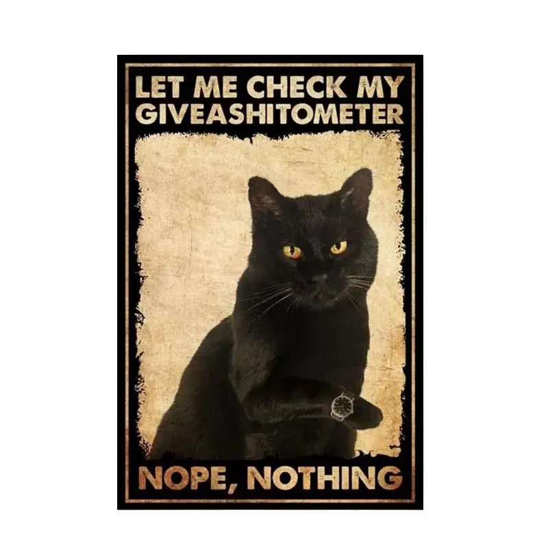 Decorbites™ black cat reading music poster featuring a black cat with yellow eyes on a vintage beige background