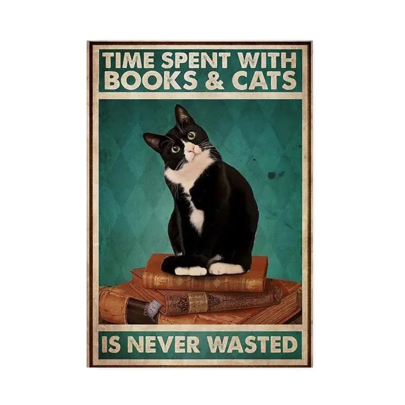 Black Cat Reading Music Poster for Home Decor - 7758 / 60x90cm No Frame - Posters