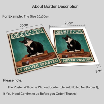 Black Cat Reading Music Poster for Home Decor - Posters