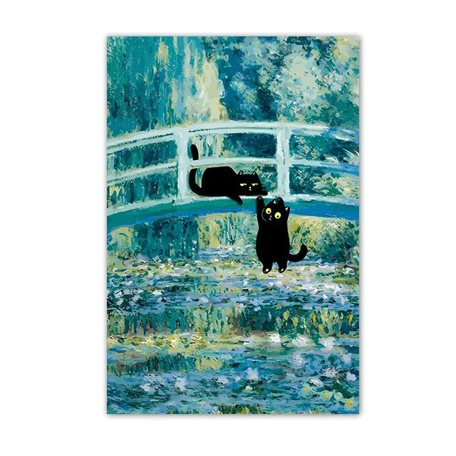 Black Cat Starry Night Canvas Wall Art - Burgundy / 40x60cm Unframed - Posters