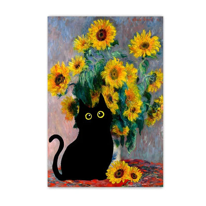 Black Cat Starry Night Canvas Wall Art - plum / 30x40cm Unframed - Posters