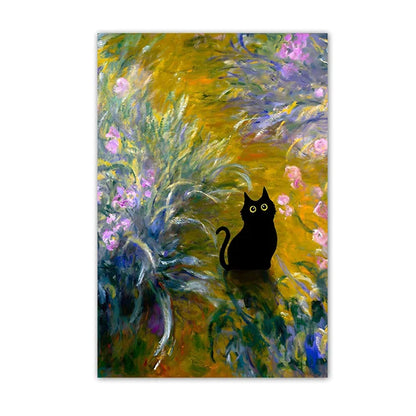 Black Cat Starry Night Canvas Wall Art - Red / 20x30cm Unframed - Posters