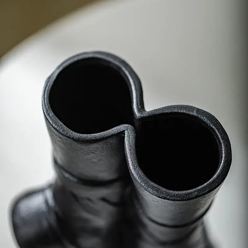 Black ceramic ballet shoes vase shaped like a pair of boots for bedroom decor shoes vase design