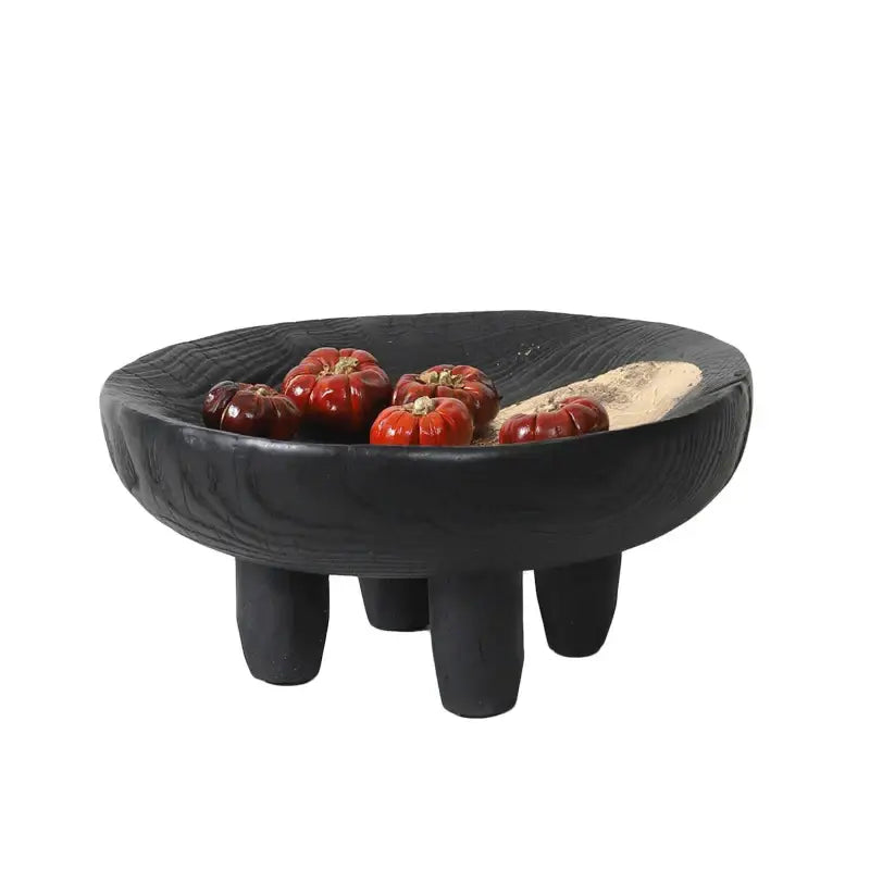 Black ceramic decorbites imitation wood grain corner tray kitchen bowl with three sturdy legs and rustic texture