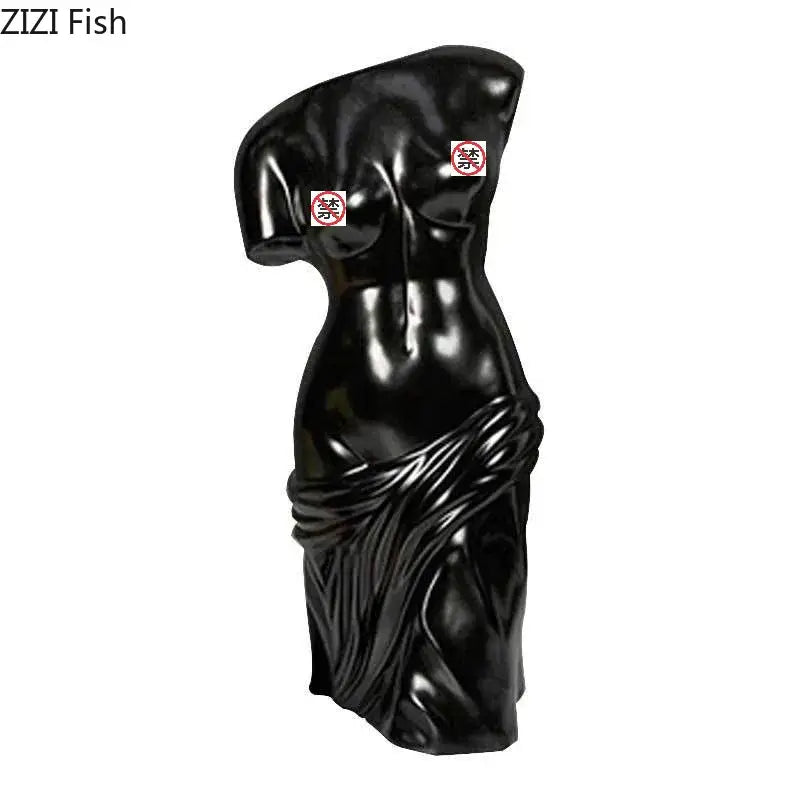 Black glossy resin human body figurine bust vase with draped fabric for living room decorbites decorbites human body