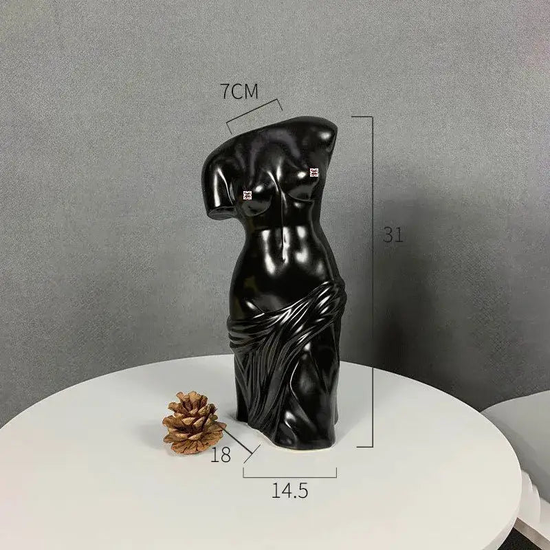 Black glossy resin human body figurine bust vase with draped fabric for living room decorbites human body decor