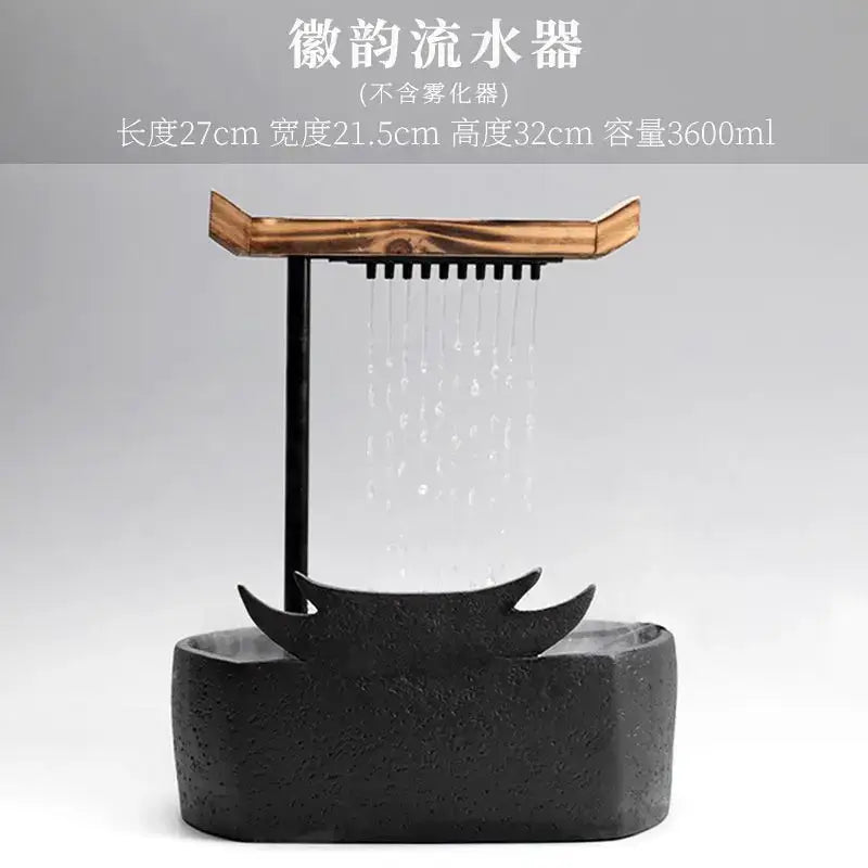 Black ceramic water fountain with wood roof and cascading water for living room decorbites ceramic water fountain