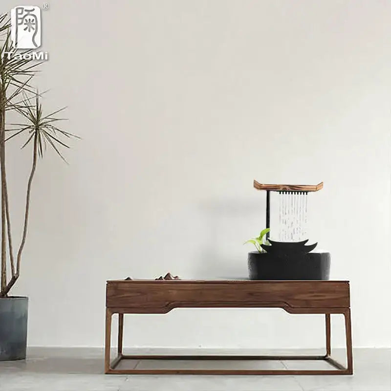 Black ceramic water fountain with wooden roof and cascading water feature for living room decorbites ceramic water fountain