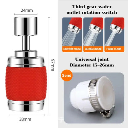 Black and chrome aluminum kitchen faucet with red textured grip third gear water outlet rotation switch