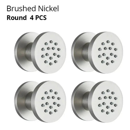 Brushed nickel round door knobs four pieces complement decorbites brass body round shower spa jets bathroom set