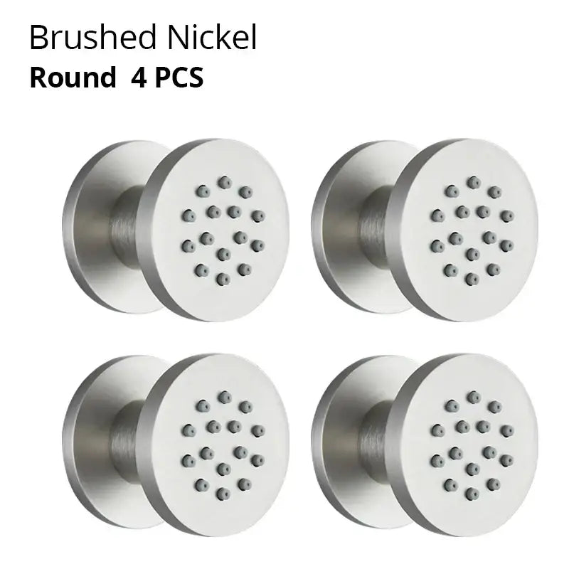 Brushed nickel round door knobs four pieces complement decorbites brass body round shower spa jets bathroom set