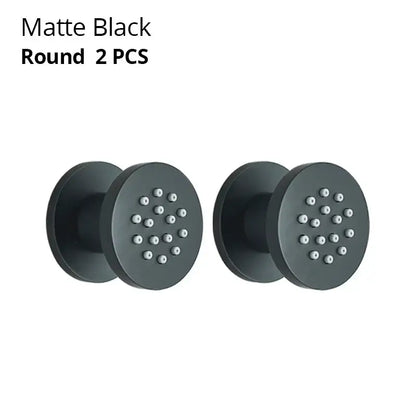 Matte black brass body round shower spa jets with circular face and silver-toned dots for decorbites brass body use