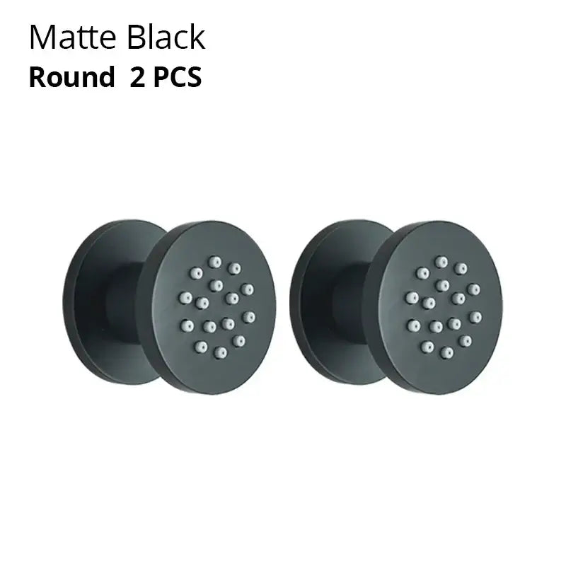 Matte black brass body round shower spa jets with circular face and silver-toned dots for decorbites brass body use