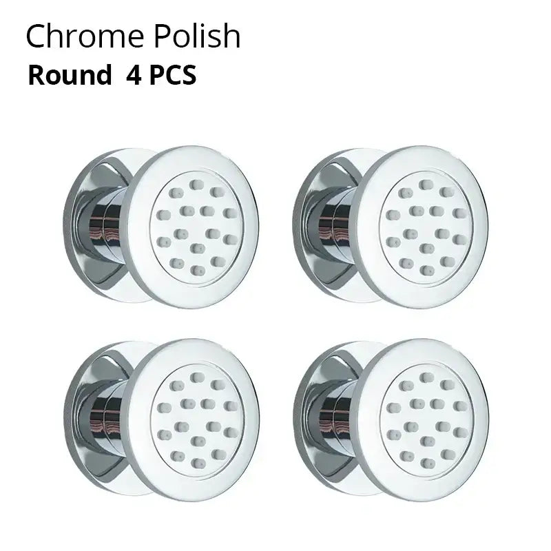 Set of four chrome-plated brass body round shower spa jets with grid pattern for decorbites brass body bathroom use