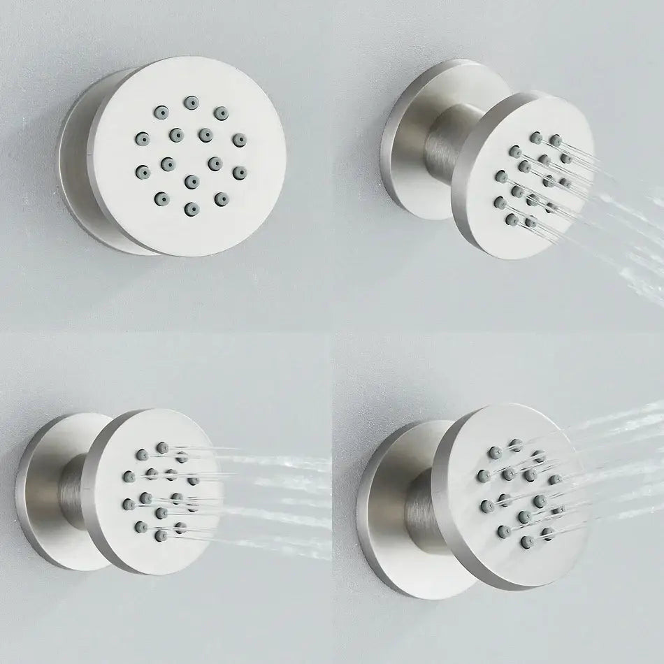 Modern brushed stainless steel body round shower spa jets with circular design for decorbites brass body bathroom