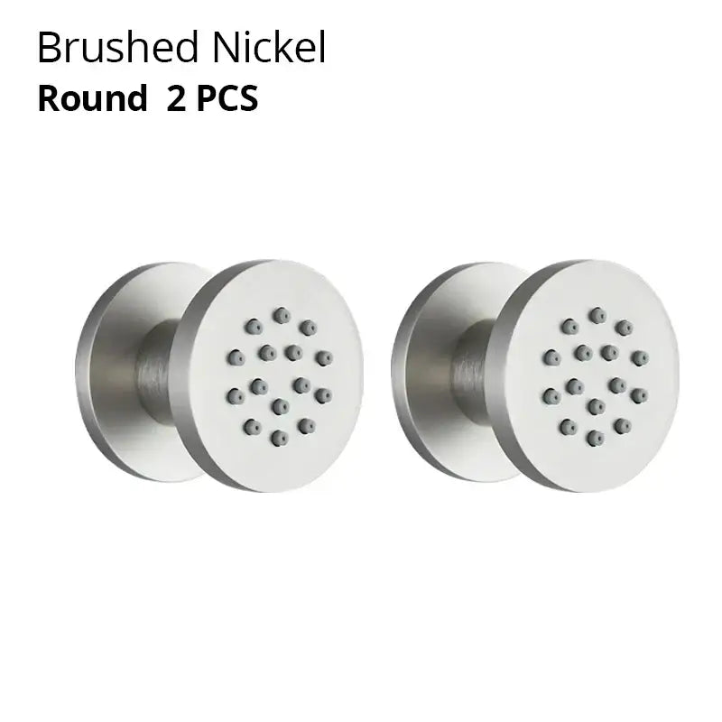Brushed nickel brass body round shower spa jets with multiple spray holes for decorbites brass body round use