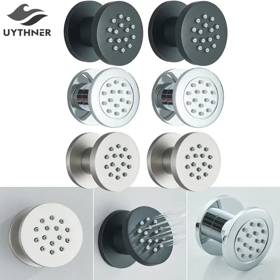 Black chrome and brushed nickel brass body round shower spa jets with multiple spray nozzles for decorbites brass body round use