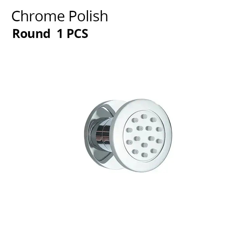 Chrome-polished brass body round shower spa jets with sleek reflective finish and circular nozzles for decorbites brass body