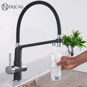 Black matte and chrome kitchen faucet with flexible gooseneck spout pull down sprayer and water filter by nekjcag decorbites black chrome