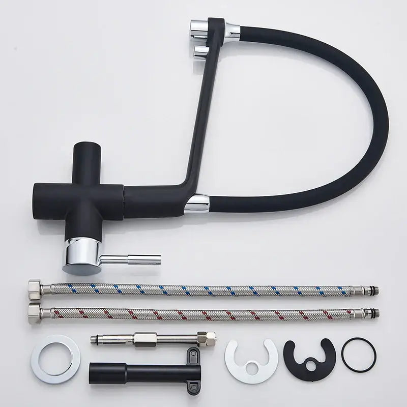 Black chrome kitchen faucet with pull down sprayer flexible hose and installation hardware decorbites black chrome model