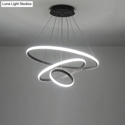 Black Circle Pendant Chandelier - Simple Style Metallic Restaurant Ceiling Light with LED