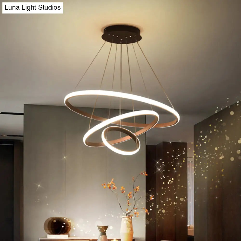Black Circle Pendant Chandelier - Simple Style Metallic Restaurant Ceiling Light with LED