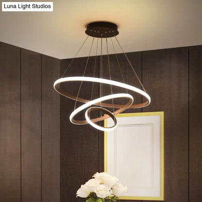 Black Circle Pendant Chandelier - Simple Style Metallic Restaurant Ceiling Light with LED