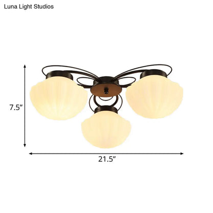 DecorBites™ Black Classic Semi Flush Light with White Glass Bowl for Corridor - 3/4/6 Lights Ceiling Lighting