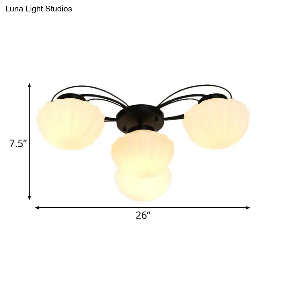 DecorBites™ Black Classic Semi Flush Light with White Glass Bowl for Corridor - 3/4/6 Lights Ceiling Lighting