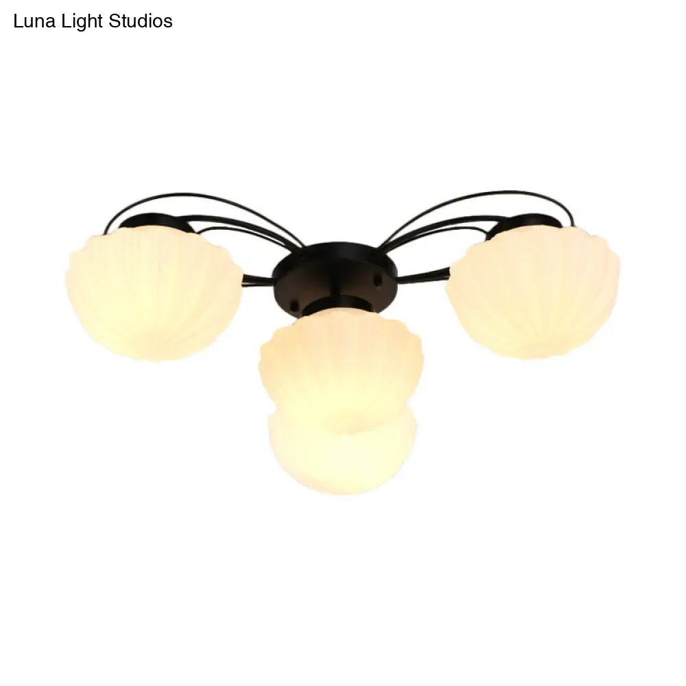 DecorBites™ Black Classic Semi Flush Light with White Glass Bowl for Corridor - 3/4/6 Lights Ceiling Lighting