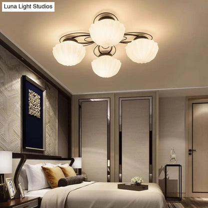 DecorBites™ Black Classic Semi Flush Light with White Glass Bowl for Corridor - 3/4/6 Lights Ceiling Lighting