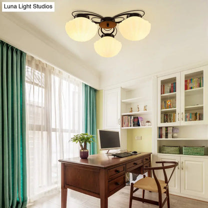DecorBites™ Black Classic Semi Flush Light with White Glass Bowl for Corridor - 3/4/6 Lights Ceiling Lighting