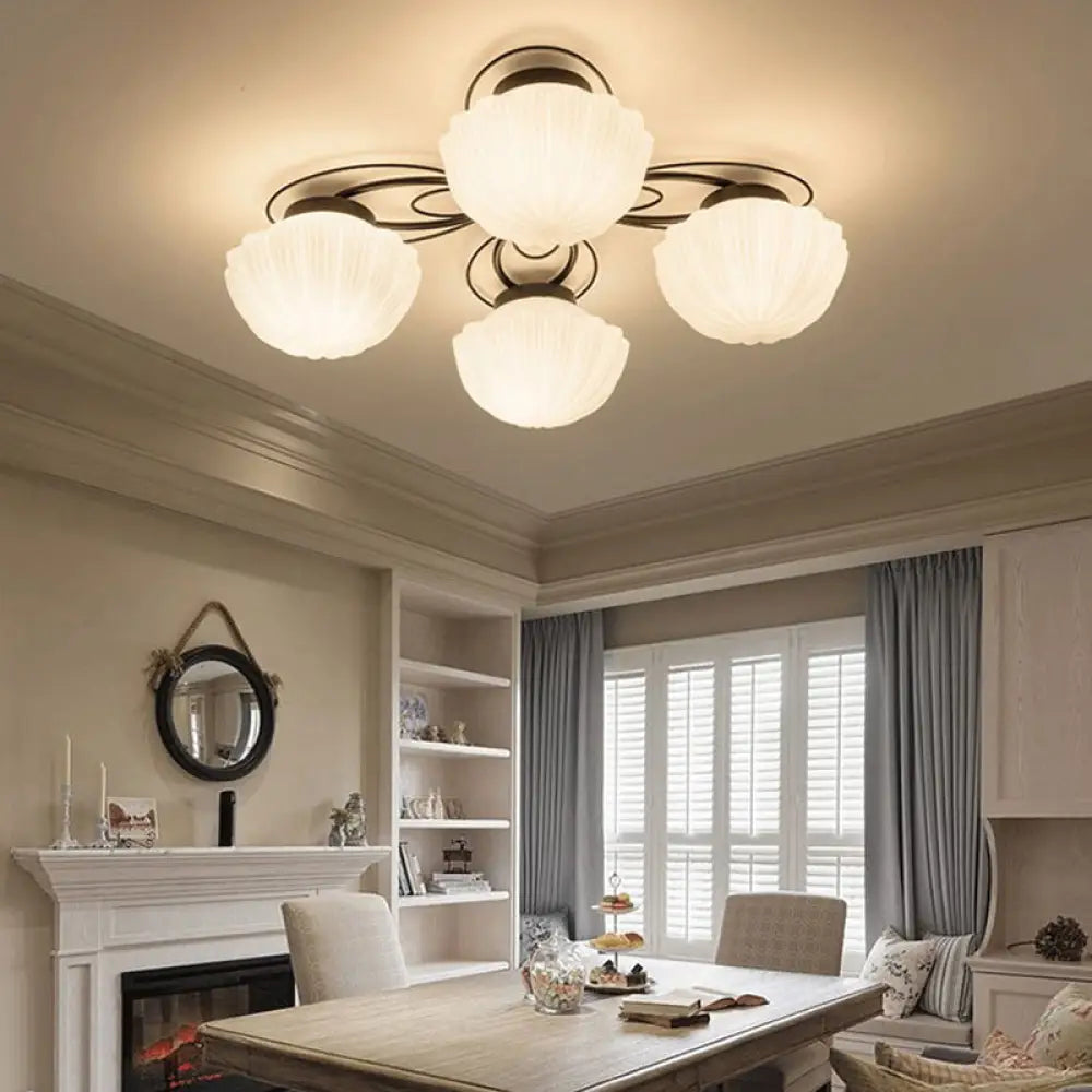 DecorBites™ Black Classic Semi Flush Light with White Glass Bowl for Corridor - 3/4/6 Lights Ceiling Lighting