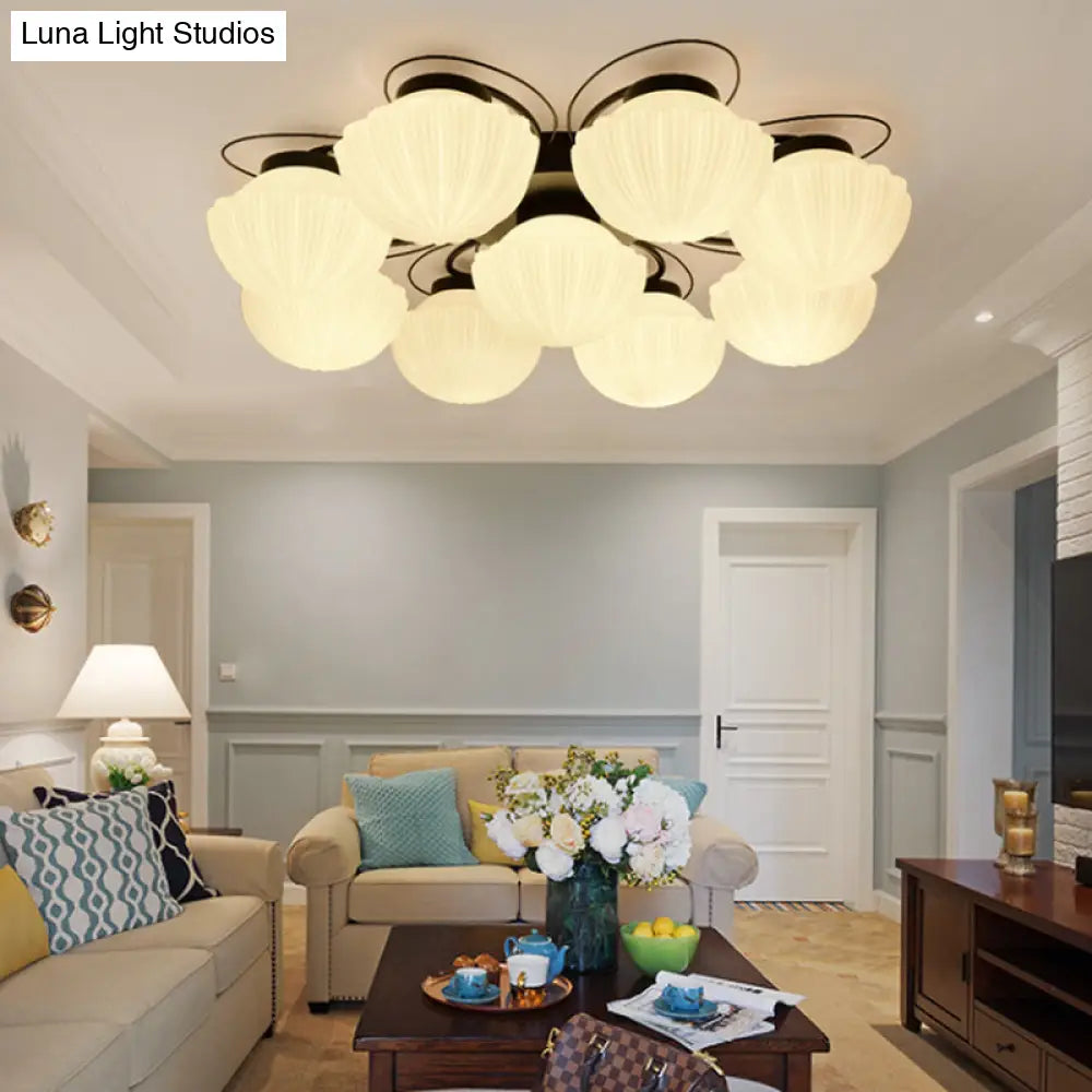 DecorBites™ Black Classic Semi Flush Light with White Glass Bowl for Corridor - 3/4/6 Lights Ceiling Lighting