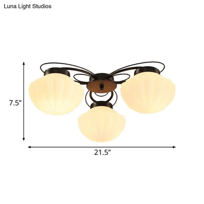 DecorBites™ Black Classic Semi Flush Light with White Glass Bowl for Corridor - 3/4/6 Lights Ceiling Lighting