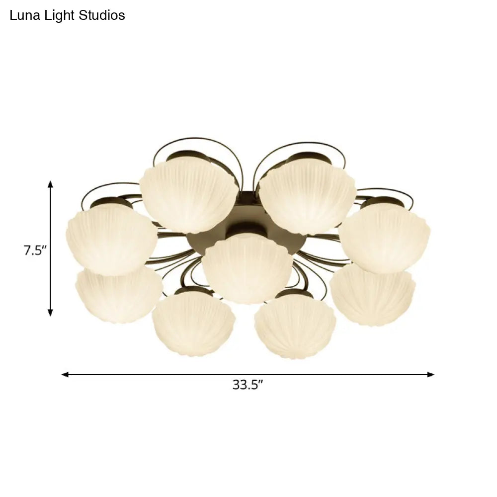 DecorBites™ Black Classic Semi Flush Light with White Glass Bowl for Corridor - 3/4/6 Lights Ceiling Lighting