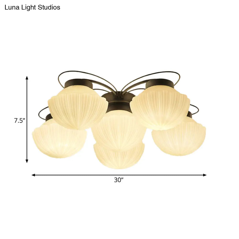 DecorBites™ Black Classic Semi Flush Light with White Glass Bowl for Corridor - 3/4/6 Lights Ceiling Lighting