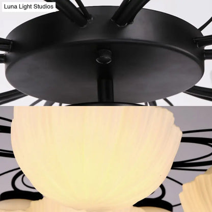 DecorBites™ Black Classic Semi Flush Light with White Glass Bowl for Corridor - 3/4/6 Lights Ceiling Lighting