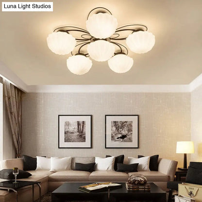 DecorBites™ Black Classic Semi Flush Light with White Glass Bowl for Corridor - 3/4/6 Lights Ceiling Lighting