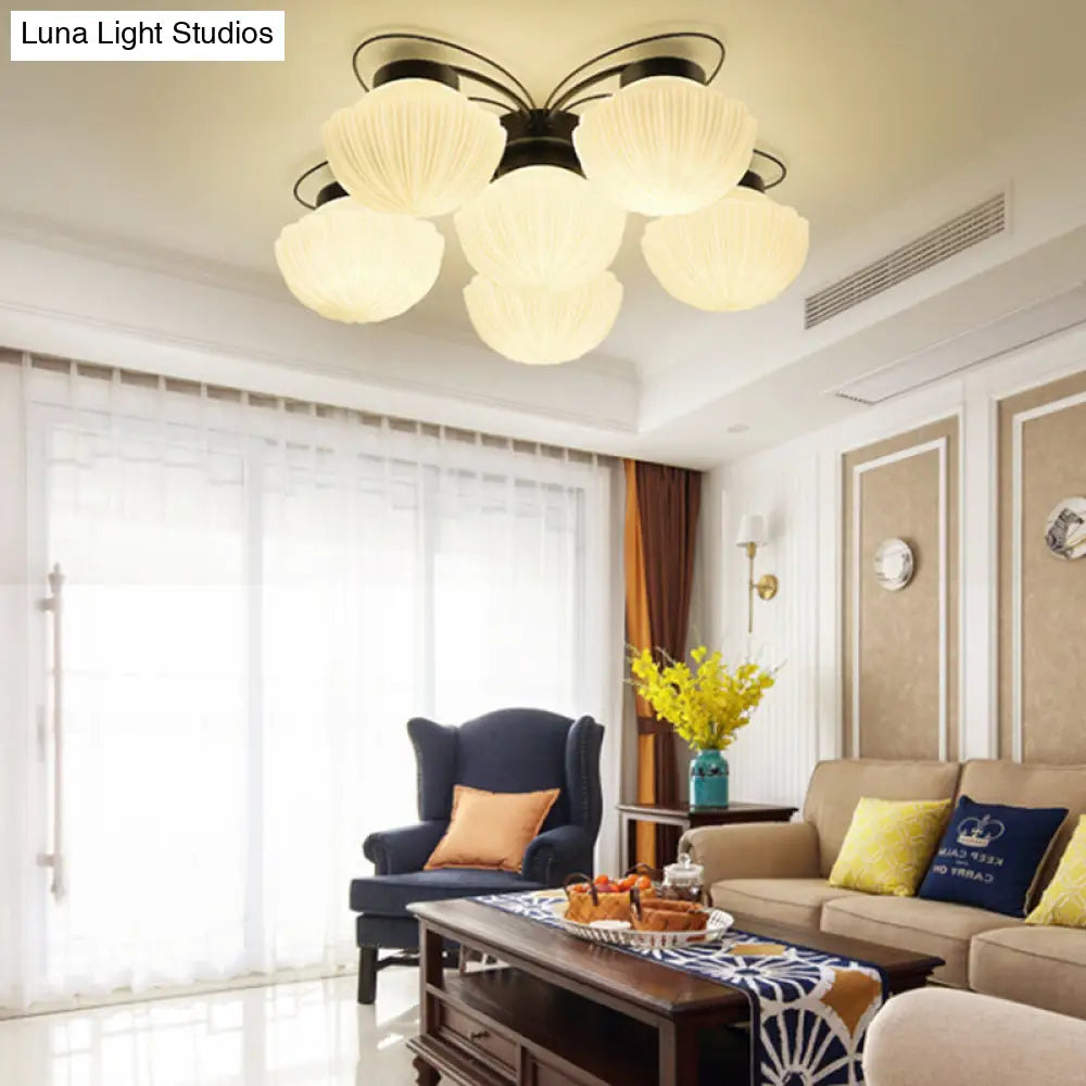DecorBites™ Black Classic Semi Flush Light with White Glass Bowl for Corridor - 3/4/6 Lights Ceiling Lighting