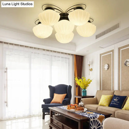 DecorBites™ Black Classic Semi Flush Light with White Glass Bowl for Corridor - 3/4/6 Lights Ceiling Lighting