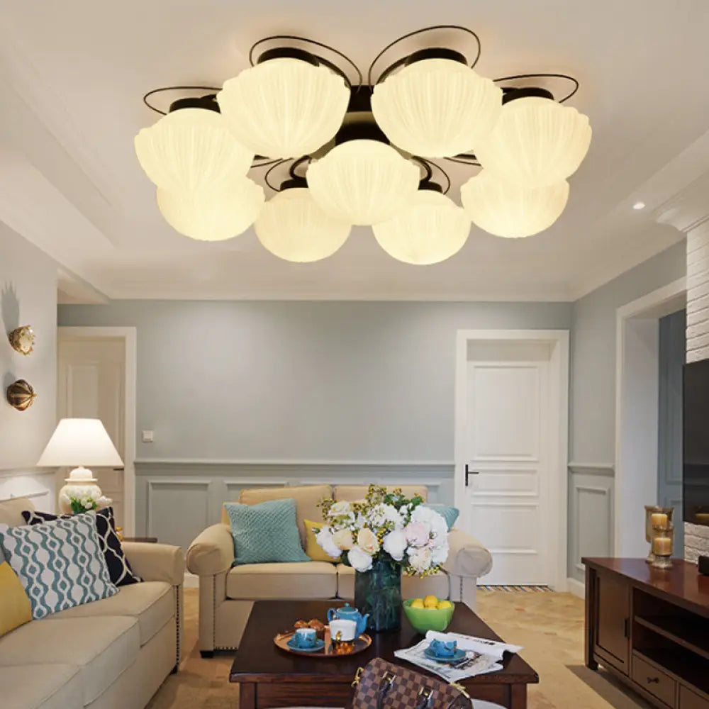 DecorBites™ Black Classic Semi Flush Light with White Glass Bowl for Corridor - 3/4/6 Lights Ceiling Lighting