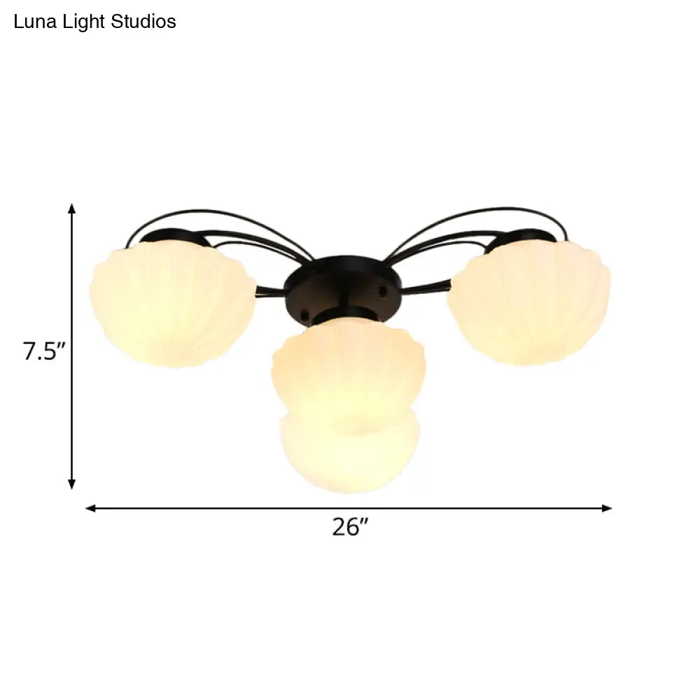 DecorBites™ Black Classic Semi Flush Light with White Glass Bowl for Corridor - 3/4/6 Lights Ceiling Lighting