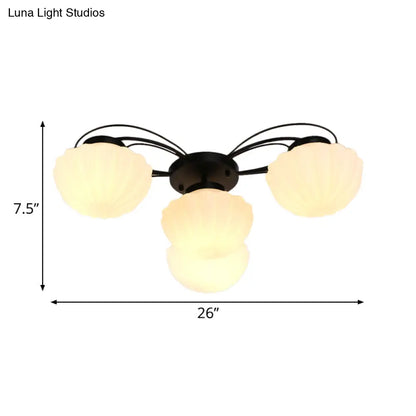DecorBites™ Black Classic Semi Flush Light with White Glass Bowl for Corridor - 3/4/6 Lights Ceiling Lighting
