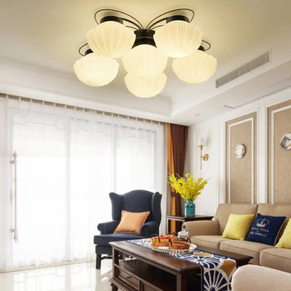DecorBites™ Black Classic Semi Flush Light with White Glass Bowl for Corridor - 3/4/6 Lights Ceiling Lighting