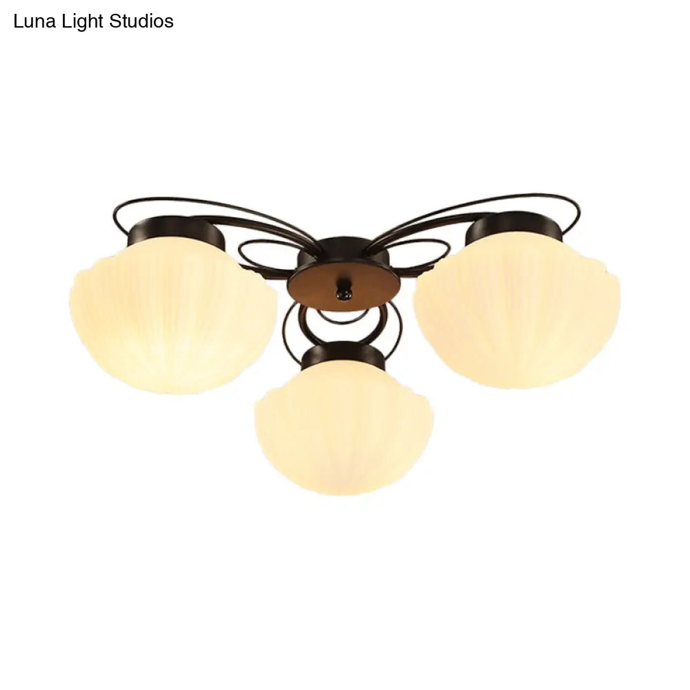 DecorBites™ Black Classic Semi Flush Light with White Glass Bowl for Corridor - 3/4/6 Lights Ceiling Lighting