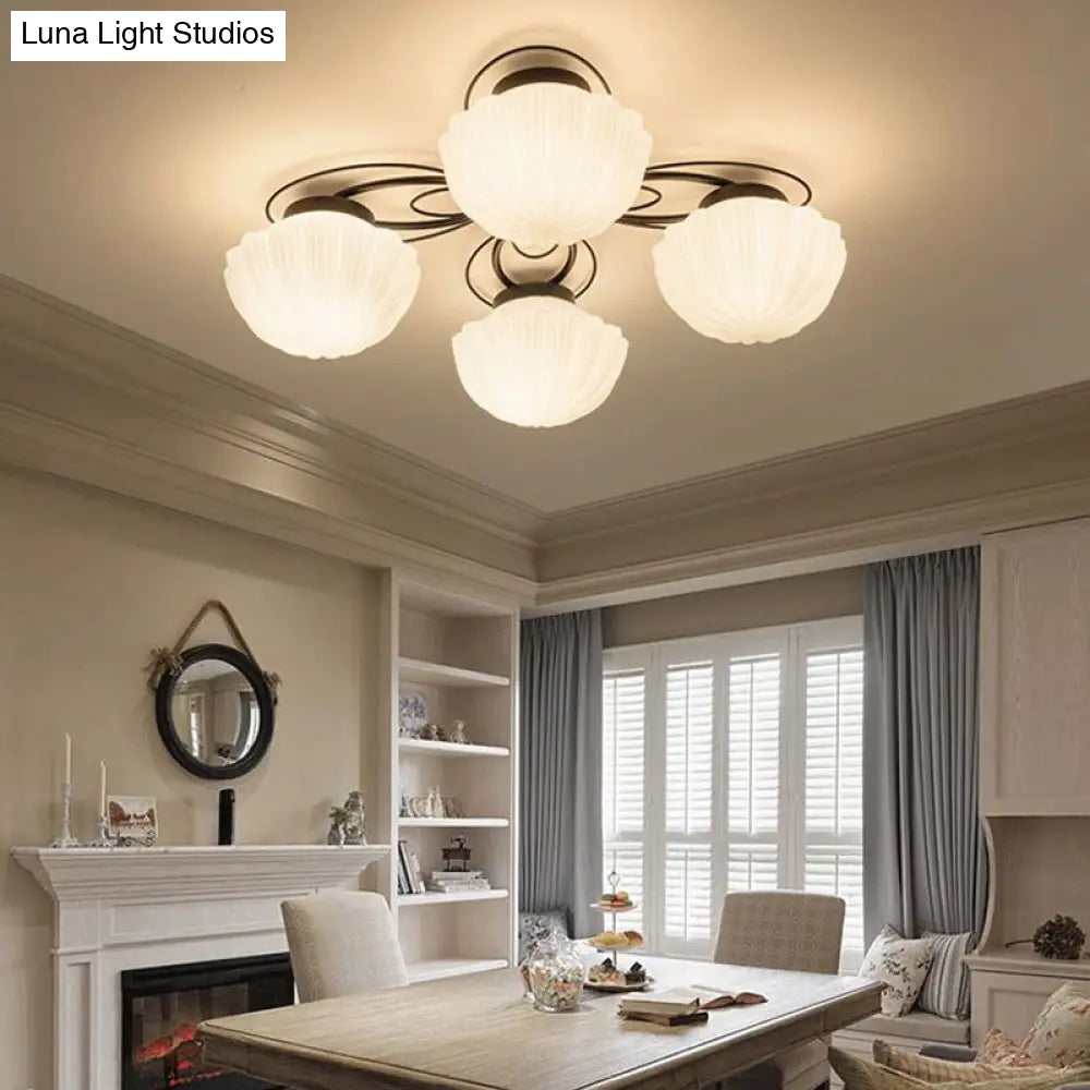 DecorBites™ Black Classic Semi Flush Light with White Glass Bowl for Corridor - 3/4/6 Lights Ceiling Lighting