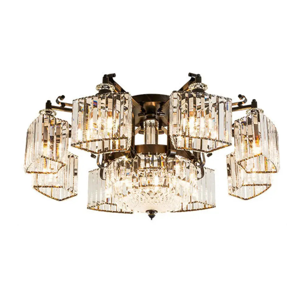 DecorBites™ DecorBites™ Black Clear Crystal Radial Chandelier Semi Flush Mount Light for Traditional Living Room