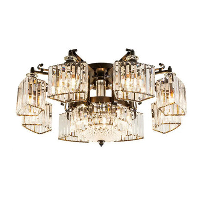 DecorBites™ DecorBites™ Black Clear Crystal Radial Chandelier Semi Flush Mount Light for Traditional Living Room
